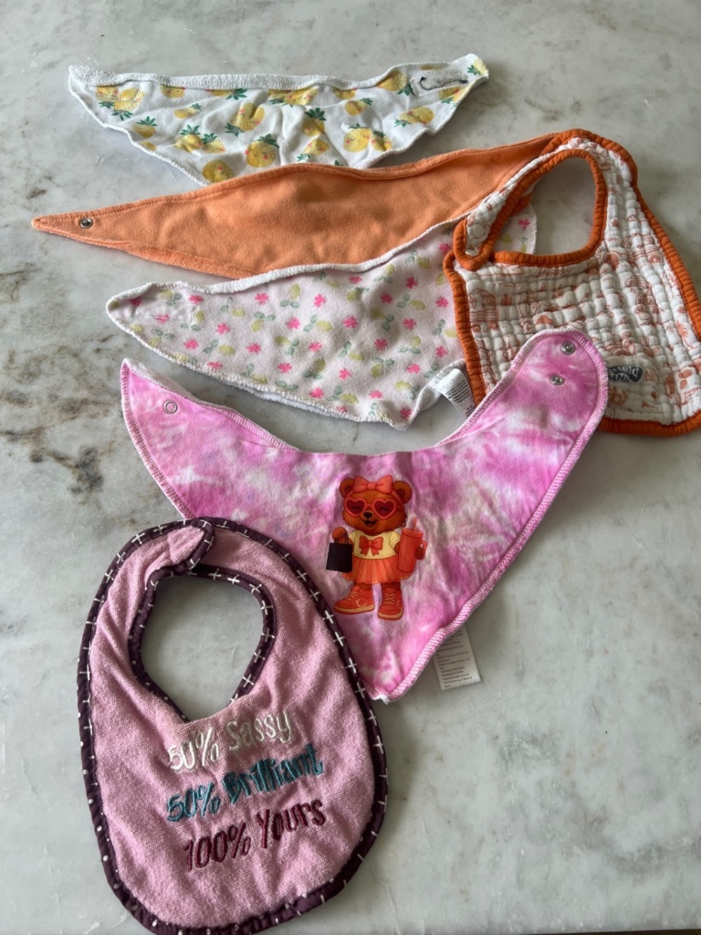 Bundle  Infant Baby Bibs |  6 Bandana Bib and Cotton Bibs